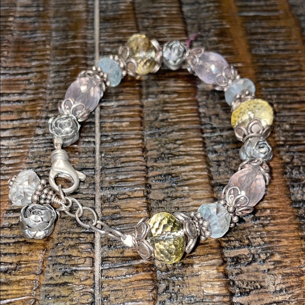 Glass and Silver Rose Beaded Bracelet